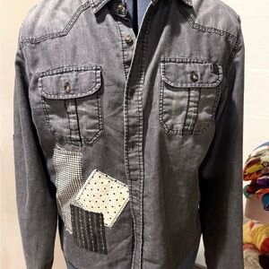 Upcycled Buffalo David Bitton Gray Patchwork Blouse